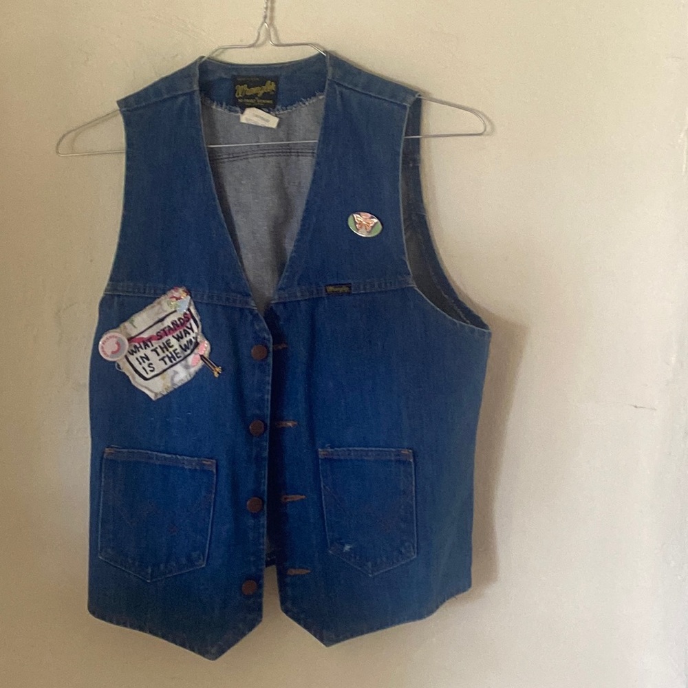 Vintage Wrangler conductor mid-wash denim vest